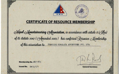 NEPAL MOUNTAINEERING ASSOCIATION ( NMA ) MEMBERSHIP CERTIFICATE