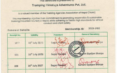 TREKKING AGENCIES ASSOCIATION OF NEPAL ( TAAN ) MEMBERSHIP CERTIFICATE